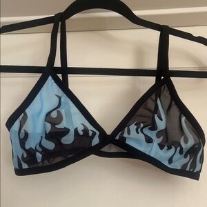 ROMWE Black and Blue Flame Mesh Bralette